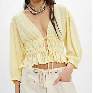 Free People “Summertime Lemonade” V‑Neck Tie-Front Top –NWT. Size Med